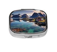 Small Pill Box Portable Pill Case 2 Compartment Metal Pill Vitamins Holder Organizer Cute Norway Islands Travel Pillbox for Purse Pocket