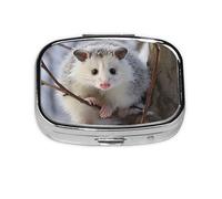 Small Pill Box Portable Pill Case 2 Compartment Metal Pill Vitamins Holder Organizer Cute Opossum in Snow Travel Pillbox for Purse Pocket