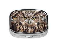 Small Pill Box Portable Pill Case 2 Compartment Metal Pill Vitamins Holder Organizer Cute Owl Birds Travel Pillbox for Purse Pocket