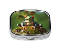 Small Pill Box Portable Pill Case 2 Compartment Metal Pill Vitamins Holder Organizer Cute Peace Frog Tree Travel Pillbox for Purse Pocket