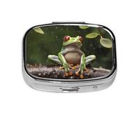Small Pill Box Portable Pill Case 2 Compartment Metal Pill Vitamins Holder Organizer Cute Peace Tree Frog Travel Pillbox for Purse Pocket