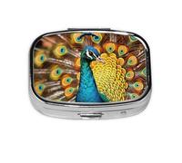 Small Pill Box Portable Pill Case 2 Compartment Metal Pill Vitamins Holder Organizer Cute Peacock Travel Pillbox for Purse Pocket