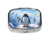 Small Pill Box Portable Pill Case 2 Compartment Metal Pill Vitamins Holder Organizer Cute Penguin Antarctica Ice Travel Pillbox for Purse Pocket