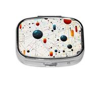 Small Pill Box Portable Pill Case 2 Compartment Metal Pill Vitamins Holder Organizer Cute Physics Print Travel Pillbox for Purse Pocket