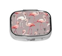 Small Pill Box Portable Pill Case 2 Compartment Metal Pill Vitamins Holder Organizer Cute Pink Flamingo Pattern Travel Pillbox for Purse Pocket