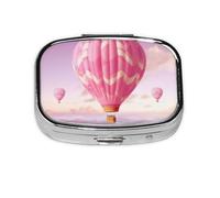 Small Pill Box Portable Pill Case 2 Compartment Metal Pill Vitamins Holder Organizer Cute Pink Hot Air Balloon Travel Pillbox for Purse Pocket
