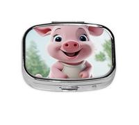 Small Pill Box Portable Pill Case 2 Compartment Metal Pill Vitamins Holder Organizer Cute Pink Little Pig Travel Pillbox for Purse Pocket