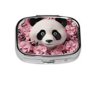 Small Pill Box Portable Pill Case 2 Compartment Metal Pill Vitamins Holder Organizer Cute Pink Panda Travel Pillbox for Purse Pocket