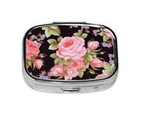 Small Pill Box Portable Pill Case 2 Compartment Metal Pill Vitamins Holder Organizer Cute Pink Rose Travel Pillbox for Purse Pocket