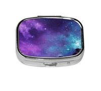 Small Pill Box Portable Pill Case 2 Compartment Metal Pill Vitamins Holder Organizer Cute Purple Starry Sky Travel Pillbox for Purse Pocket