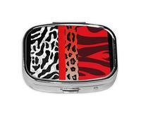 Small Pill Box Portable Pill Case 2 Compartment Metal Pill Vitamins Holder Organizer Cute Red Leopard and Zebra Animal Travel Pillbox for Purse Pocket