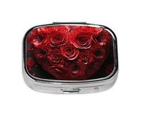 Small Pill Box Portable Pill Case 2 Compartment Metal Pill Vitamins Holder Organizer Cute Red Rose Love Heart Travel Pillbox for Purse Pocket