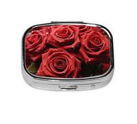 Small Pill Box Portable Pill Case 2 Compartment Metal Pill Vitamins Holder Organizer Cute Red Rose Travel Pillbox for Purse Pocket