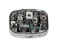 Small Pill Box Portable Pill Case 2 Compartment Metal Pill Vitamins Holder Organizer Cute Retro Cool Camera Collection1 Travel Pillbox for Purse Pocket