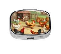 Small Pill Box Portable Pill Case 2 Compartment Metal Pill Vitamins Holder Organizer Cute Roast Chicken Hen Farm Travel Pillbox for Purse Pocket