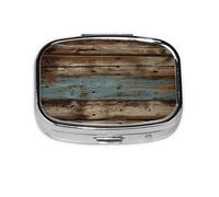 Small Pill Box Portable Pill Case 2 Compartment Metal Pill Vitamins Holder Organizer Cute Rustic Old Barn Wood Travel Pillbox for Purse Pocket
