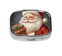 Small Pill Box Portable Pill Case 2 Compartment Metal Pill Vitamins Holder Organizer Cute Santa Claus with Box Travel Pillbox for Purse Pocket
