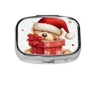 Small Pill Box Portable Pill Case 2 Compartment Metal Pill Vitamins Holder Organizer Cute Santa Hat Gift and Merry Christmas Travel Pillbox for Purse Pocket