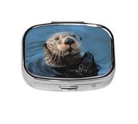 Small Pill Box Portable Pill Case 2 Compartment Metal Pill Vitamins Holder Organizer Cute Sea Otter Travel Pillbox for Purse Pocket