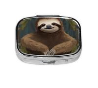 Small Pill Box Portable Pill Case 2 Compartment Metal Pill Vitamins Holder Organizer Cute Sloth Travel Pillbox for Purse Pocket