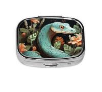 Small Pill Box Portable Pill Case 2 Compartment Metal Pill Vitamins Holder Organizer Cute Snake and Flower Travel Pillbox for Purse Pocket