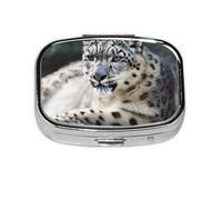 Small Pill Box Portable Pill Case 2 Compartment Metal Pill Vitamins Holder Organizer Cute Snow Leopard Travel Pillbox for Purse Pocket