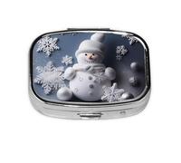 Small Pill Box Portable Pill Case 2 Compartment Metal Pill Vitamins Holder Organizer Cute Snowman Stars and Snowflakes Travel Pillbox for Purse Pocket