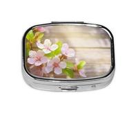 Small Pill Box Portable Pill Case 2 Compartment Metal Pill Vitamins Holder Organizer Cute Spring and Flower Travel Pillbox for Purse Pocket