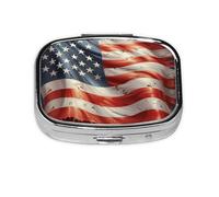 Small Pill Box Portable Pill Case 2 Compartment Metal Pill Vitamins Holder Organizer Cute Stars and Stripes Travel Pillbox for Purse Pocket