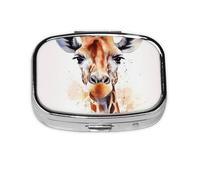 Small Pill Box Portable Pill Case 2 Compartment Metal Pill Vitamins Holder Organizer Cute Stylish Animal Watercolor Giraffe Travel Pillbox for Purse Pocket
