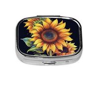 Small Pill Box Portable Pill Case 2 Compartment Metal Pill Vitamins Holder Organizer Cute Summer Sunflower Travel Pillbox for Purse Pocket