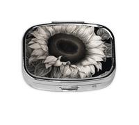 Small Pill Box Portable Pill Case 2 Compartment Metal Pill Vitamins Holder Organizer Cute Sunflower Black Grey Travel Pillbox for Purse Pocket