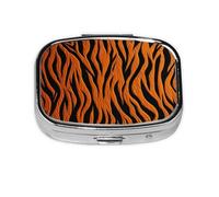 Small Pill Box Portable Pill Case 2 Compartment Metal Pill Vitamins Holder Organizer Cute Tiger Stripes Orange Travel Pillbox for Purse Pocket