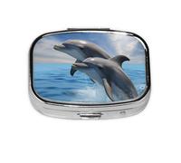 Small Pill Box Portable Pill Case 2 Compartment Metal Pill Vitamins Holder Organizer Cute Two Dolphins Travel Pillbox for Purse Pocket