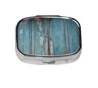 Small Pill Box Portable Pill Case 2 Compartment Metal Pill Vitamins Holder Organizer Cute Vintage Blue Wood Travel Pillbox for Purse Pocket