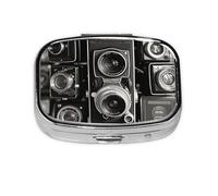Small Pill Box Portable Pill Case 2 Compartment Metal Pill Vitamins Holder Organizer Cute Vintage Camera Travel Pillbox for Purse Pocket
