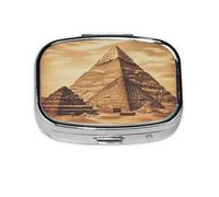Small Pill Box Portable Pill Case 2 Compartment Metal Pill Vitamins Holder Organizer Cute Vintage Great Egyptian Pyramid Travel Pillbox for Purse Pocket