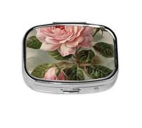Small Pill Box Portable Pill Case 2 Compartment Metal Pill Vitamins Holder Organizer Cute Vintage Pink Rose Travel Pillbox for Purse Pocket