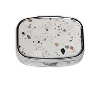 Small Pill Box Portable Pill Case 2 Compartment Metal Pill Vitamins Holder Organizer Cute White Terrazzo Travel Pillbox for Purse Pocket