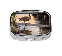 Small Pill Box Portable Pill Case 2 Compartment Metal Pill Vitamins Holder Organizer Cute Wild Goose by The Bridge Travel Pillbox for Purse Pocket