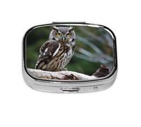 Small Pill Box Portable Pill Case 2 Compartment Metal Pill Vitamins Holder Organizer Cute Wild Owl Birds Travel Pillbox for Purse Pocket