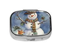 Small Pill Box Portable Pill Case 2 Compartment Metal Pill Vitamins Holder Organizer Cute Winter Snowman Travel Pillbox for Purse Pocket