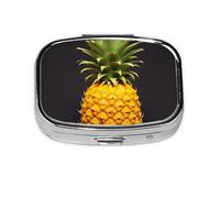 Small Pill Box Portable Pill Case 2 Compartment Metal Pill Vitamins Holder Organizer Cute Yellow Pineapple Travel Pillbox for Purse Pocket