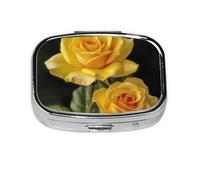 Small Pill Box Portable Pill Case 2 Compartment Metal Pill Vitamins Holder Organizer Cute Yellow Rose Travel Pillbox for Purse Pocket
