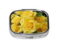 Small Pill Box Portable Pill Case 2 Compartment Metal Pill Vitamins Holder Organizer Cute Yellow Rose Travel Pillbox for Purse Pocket