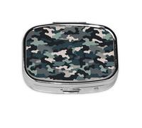 Small Pill Box Portable with 2 Compartments Metal Pill and Vitamins Organizer Cute Camouflage Abstract Wallet Pocket