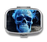 Small Pill Box Travel Pill Case with 2 Compartments Portable Pills Container 3D Print Blue Skull Pills Organizer Vitamin Organizer Fish Oil Box Pocket Medicine Organizers