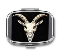 Small Pill Box Travel Pill Case with 2 Compartments Portable Pills Container A Gothic Goat Skull Pills Organizer Vitamin Organizer Fish Oil Box Pocket Medicine Organizers