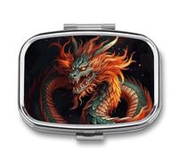 Small Pill Box Travel Pill Case with 2 Compartments Portable Pills Container Chinese Dragon Pills Organizer Vitamin Organizer Fish Oil Box Pocket Medicine Organizers
