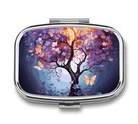 Small Pill Box Travel Pill Case with 2 Compartments Portable Pills Container Colorful Flower Butterfly Tree Pills Organizer Vitamin Organizer Fish Oil Box Pocket Medicine Organizers